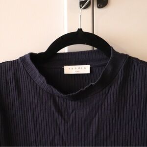 Sandro Midnight Blue Ribbed Knit Top